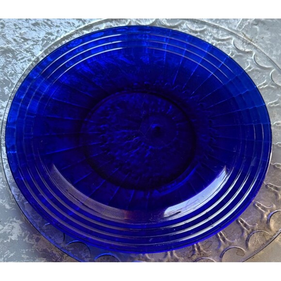 Bormioli Rocco Forum Saphir Vintage Cobalt Blue Glass Dinner Plate Italy Set 2 - Picture 2 of 6